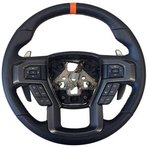 Ford Raptor Steering Wheel Kit - Ford Racing - Raptor Style, Heated - Black Leather with Orange Stitching/Orange Sightline - `15-`17